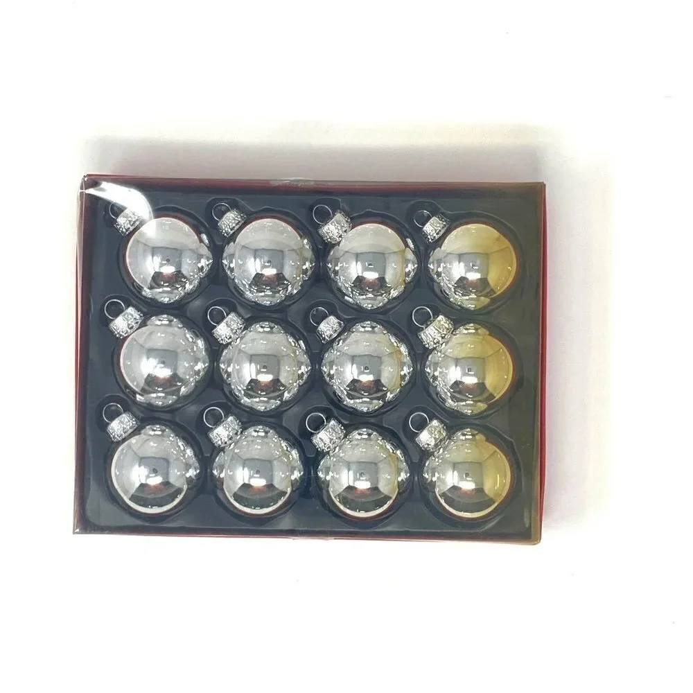 Vintage Rite Aid Glass Ball Christmas Ornaments 12 Silver Tree Decorations